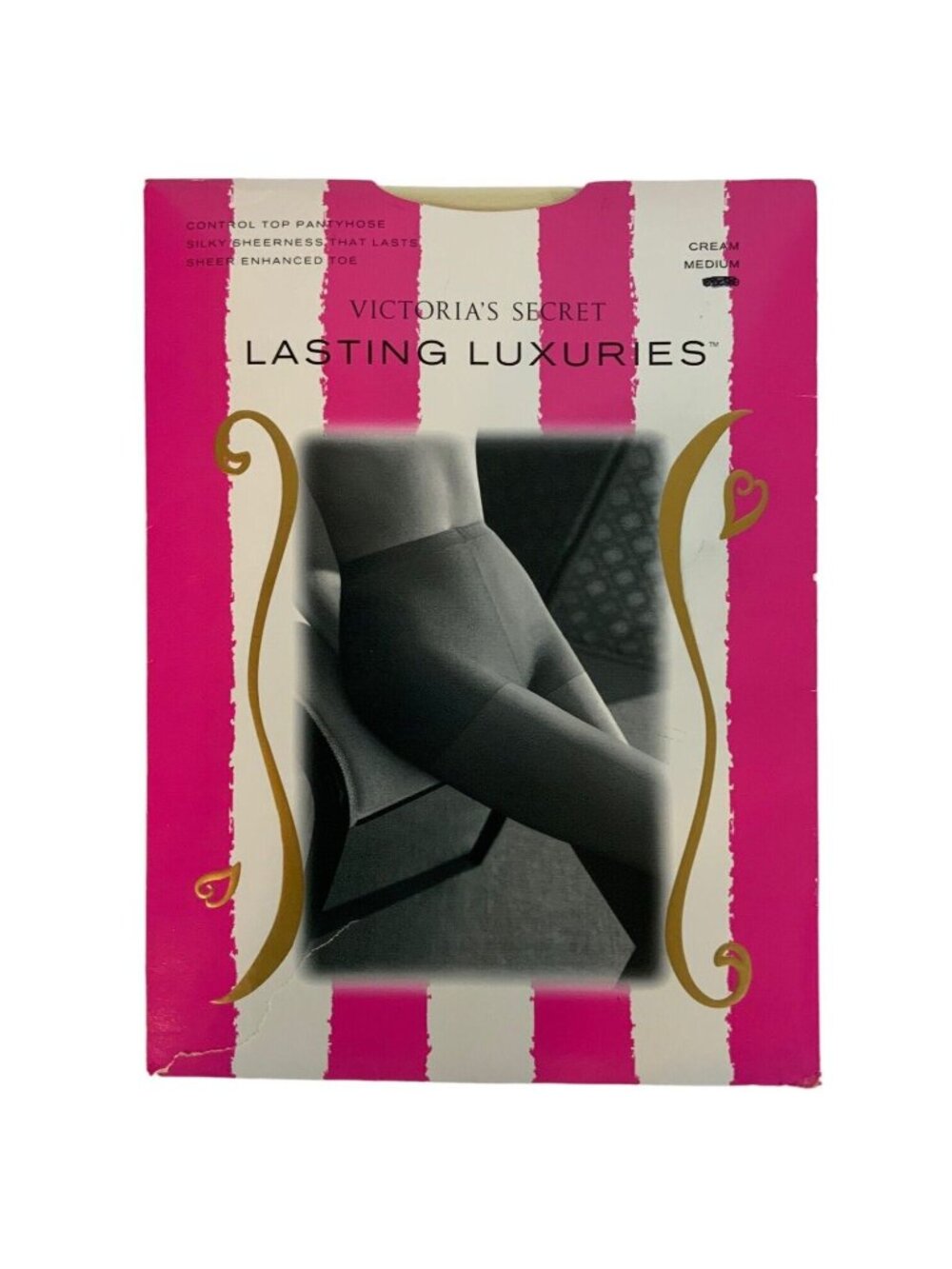 Victorias Secret Lasting Luxuries Control Top Pantyhose Medium Cream Silky Sheer